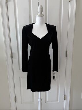 K.C. Spencer Vintage Black Velour Long-Sleeve Women's Dress